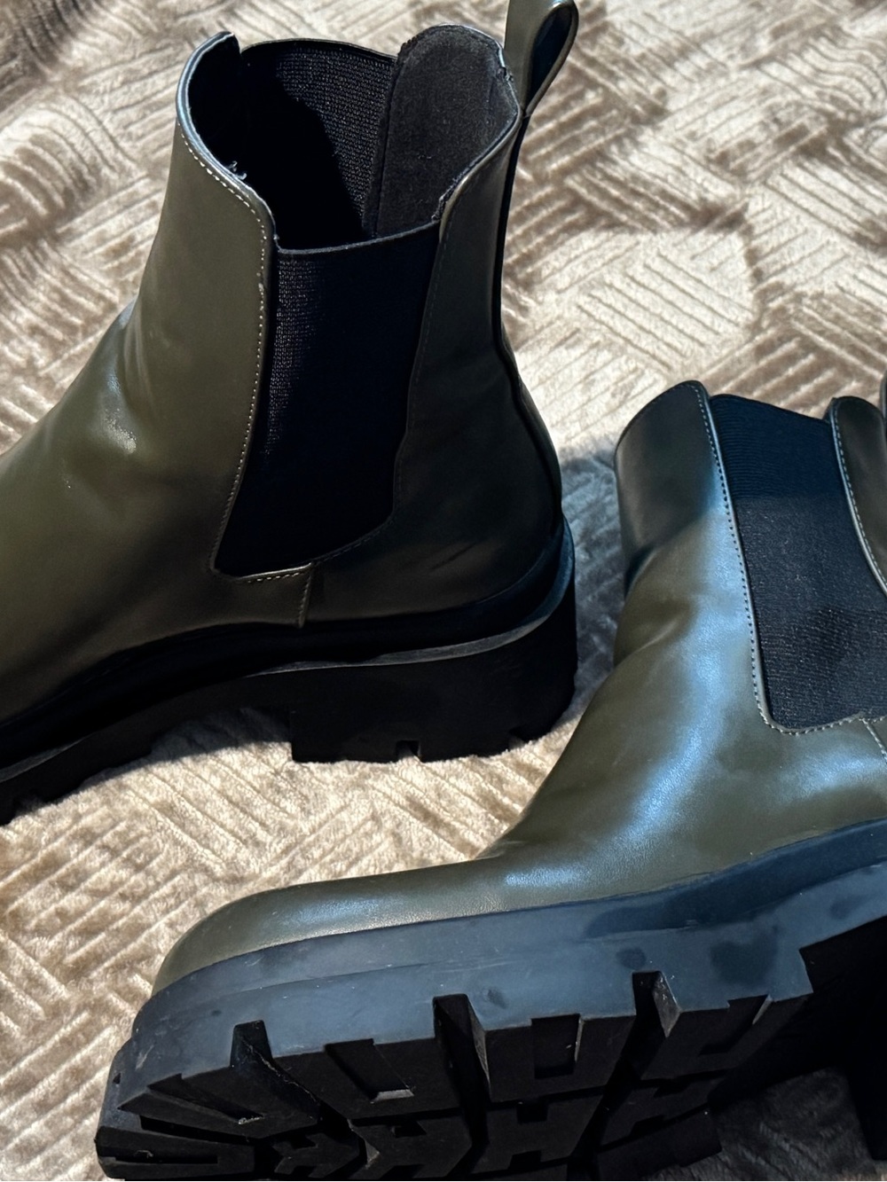 Zara Olive Green Chelsea Lug Boots